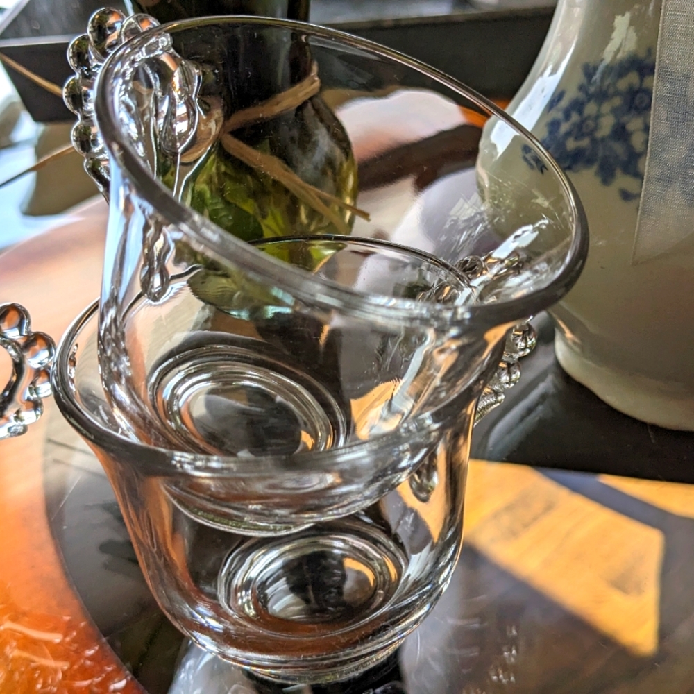 Candlewick Clear Blown Glass Footed Cup and Saucer Set of 4